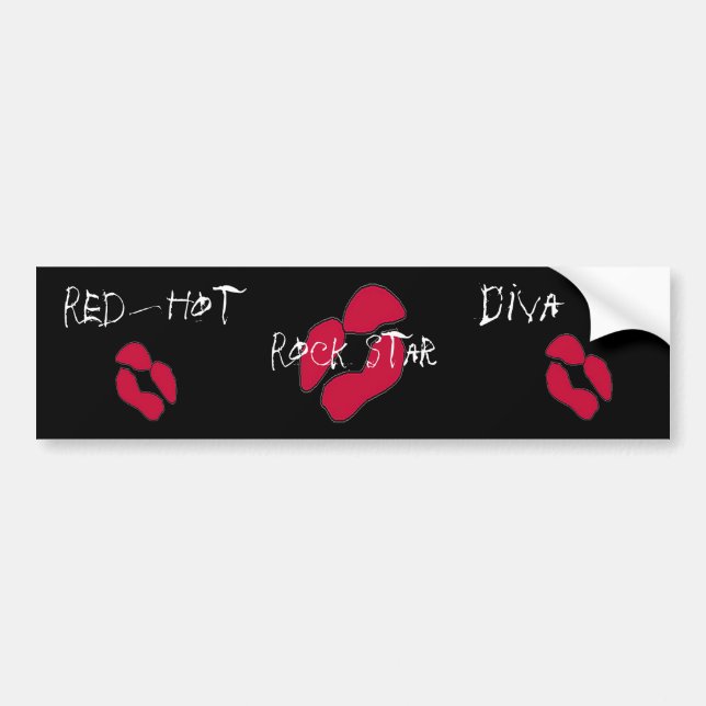 Red Hett Rockstjärna Diva Läppar I Bumper Sticker Bildekal (Framsidan)