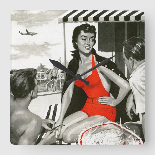 Red Hett Woman Fyrkantig Klocka (Framsida)