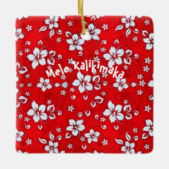 Red Hibiscus Aloha Shirt Square Ornament (Framsida)