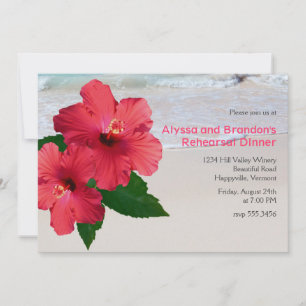 Red Hibiscus Beach Wedres Rehearsal Middag Inbjudningar