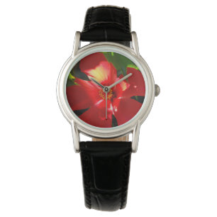 Red Hibiscus Flower i solljus Armbandsur