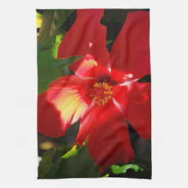 Red Hibiscus Flower i solljus Kökshandduk