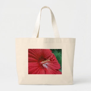 Red Hibiscus Flower med Raindros Photo Jumbo Tygkasse