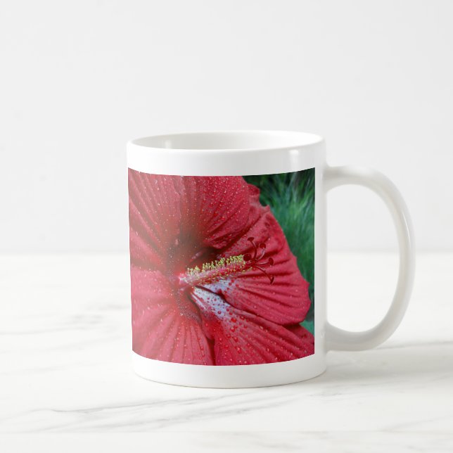 Red Hibiscus Flower med Raindros Photo Kaffemugg (Höger)
