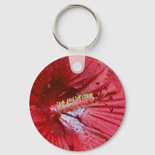 Red Hibiscus Flower med Raindros Photo Nyckelring