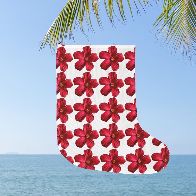 Red Hibiscus Flower Mönster-julklapp Stor Julstrumpa (Red Hibiscus Flower Pattern Christmas Stocking)