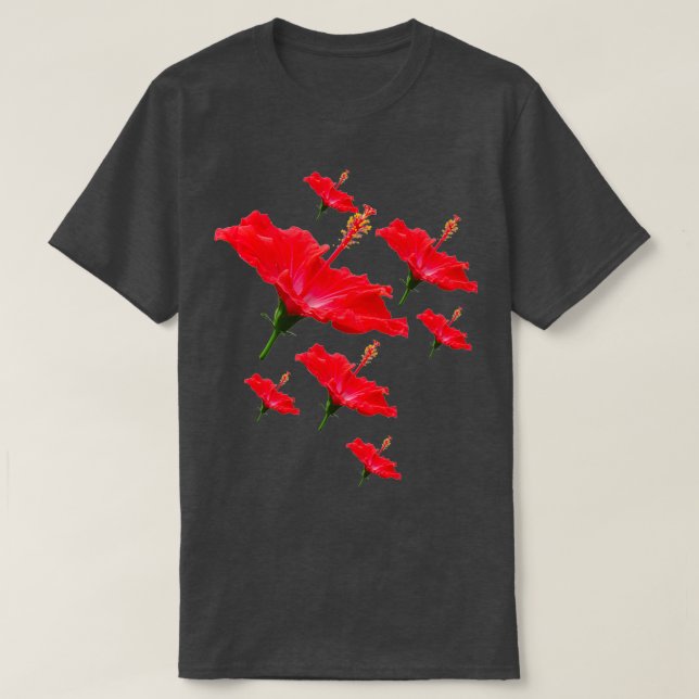 Red Hibiscus Flower Mönster T Shirt (Design framsida)