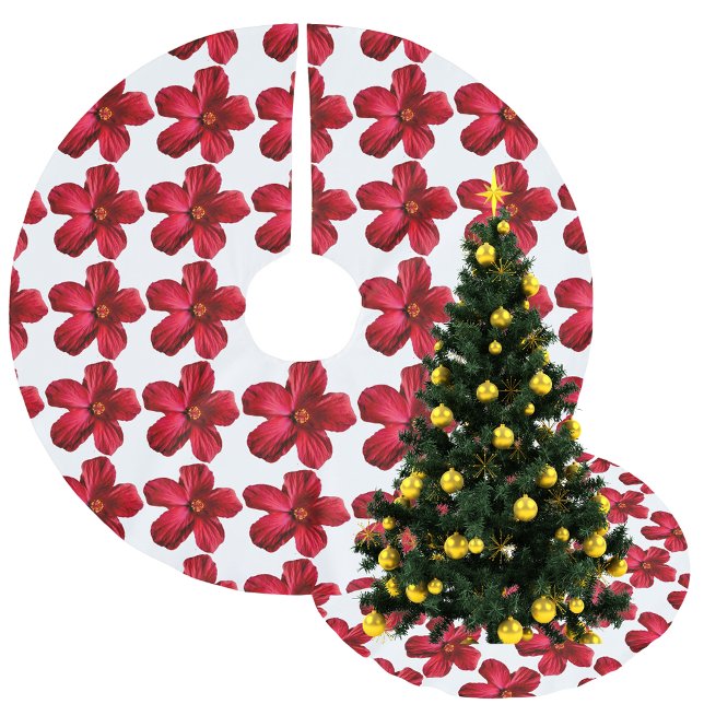 Red Hibiscus Flower Mönster Träd Skirt Julgransmatta Borstad Polyester (Red Hibiscus Flower Pattern Tree Skirt)