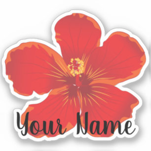 Red Hibiscus Flower Namn Sticker Klistermärken