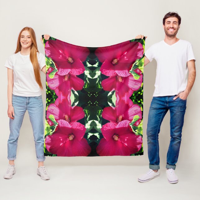 Red Hibiscus Flower Pair Abstrakt Fleecefilt (På plats)