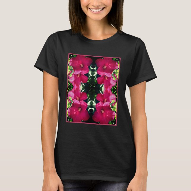 Red Hibiscus Flower Pair Close Up Abstrakt T Shirt (Framsida)