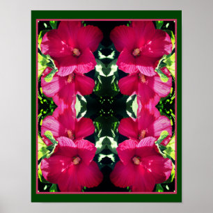 Red Hibiscus Flower Pair Close Up Spegel Abstrakt Poster