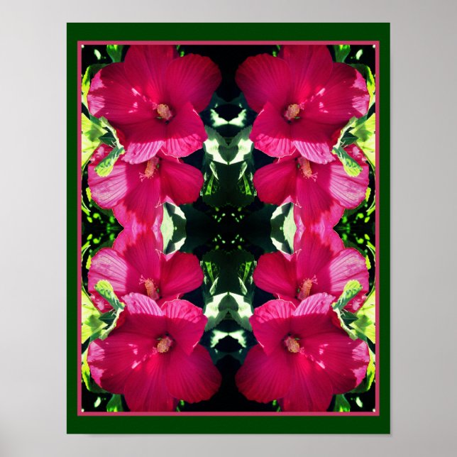 Red Hibiscus Flower Pair Close Up Spegel Abstrakt Poster (Framsidan)