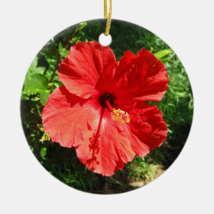 Red Hibiscus Flower Photograph från Hawaii Julgransprydnad Keramik