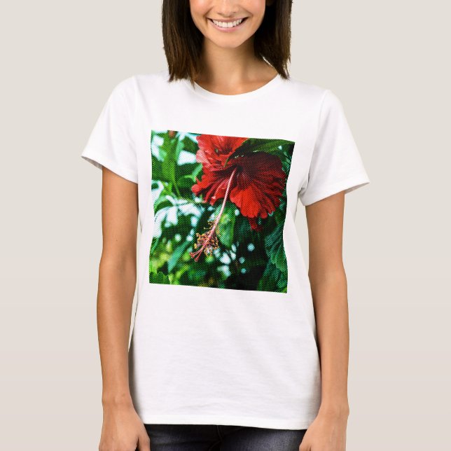 Red Hibiscus Flower T Shirt (Framsida)