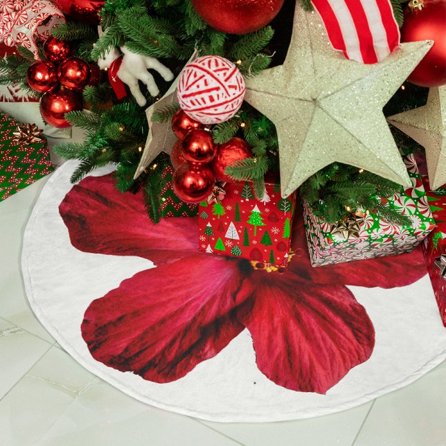 Red Hibiscus Flower Träd Skirt Julgransmatta Borstad Polyester (Red Hibiscus Flower Tree Skirt)