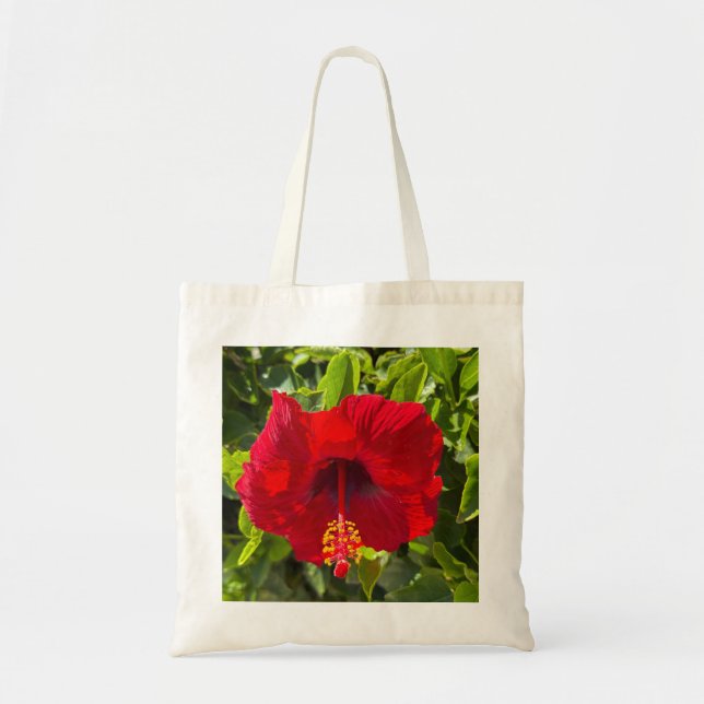 Red Hibiscus Flower – Tropical Nature Tote Bag Tygkasse (Framsidan)