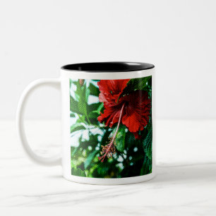 Red Hibiscus Flower Två-Tonad Mugg