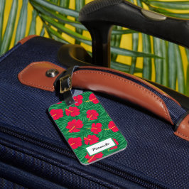 Red Hibiscus Flowers on Tropical Löv Anpassningsba Bagagebricka
