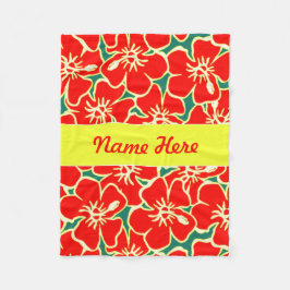 Red Hibiscus Flowers Tropical Hawaiian Decor Fleecefilt