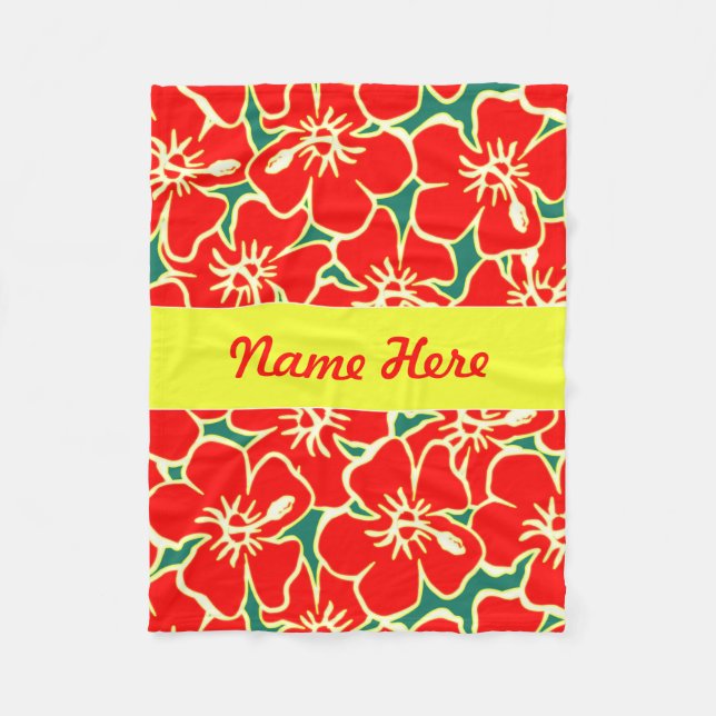 Red Hibiscus Flowers Tropical Hawaiian Decor Fleecefilt (Framsidan)