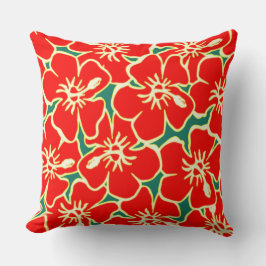 Red Hibiscus Flowers Tropical Hawaiian Luau Kudde