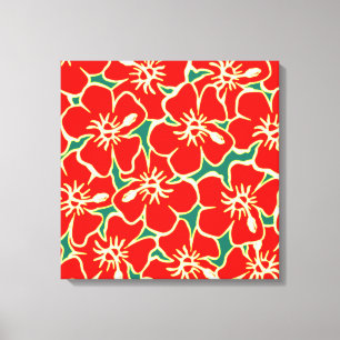 Red Hibiscus Flowers Tropical Hawaiian Wall Art Canvastryck