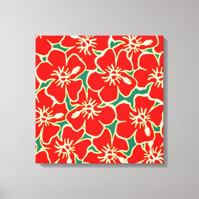 Red Hibiscus Flowers Tropical Hawaiian Wall Art Canvastryck (Framsida)