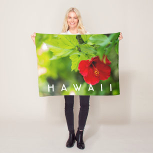 Red Hibiscus Hawaii Tropical Flower Fleecefilt