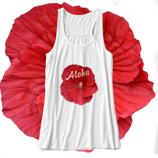 Red Hibiscus Hawaiian Aloha Blommigt Linne Med Racerback