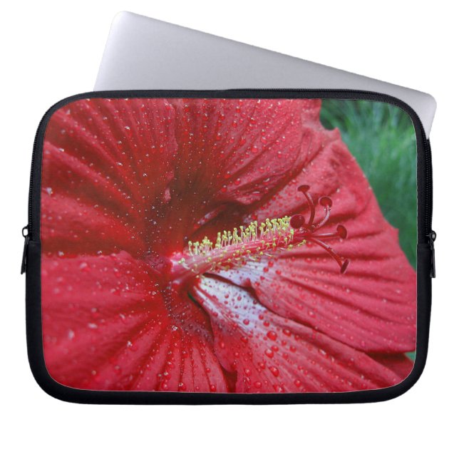 Red Hibiscus med regndroppar Laptop Sleeve (Framsidan)