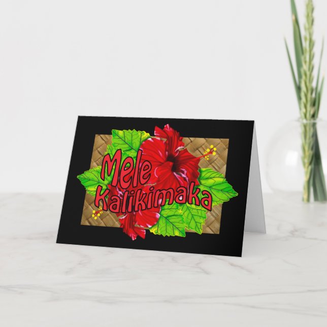 Red Hibiscus Mele Kalikimaka Card Helgkort (Framsida)