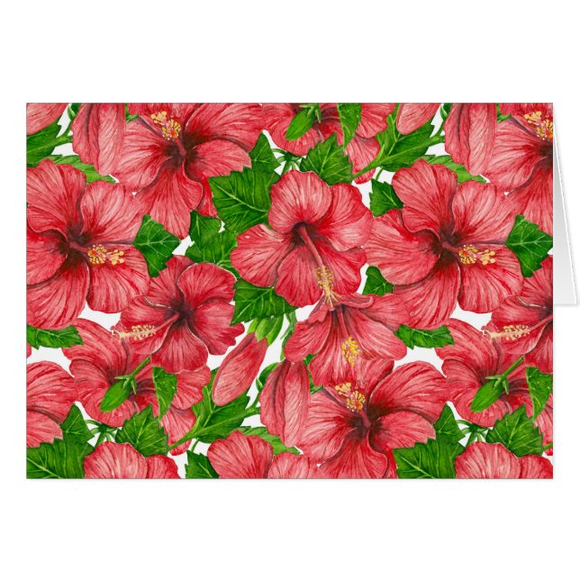Red hibiscus mönster II Hälsningskort (Framsidan Horizontal)