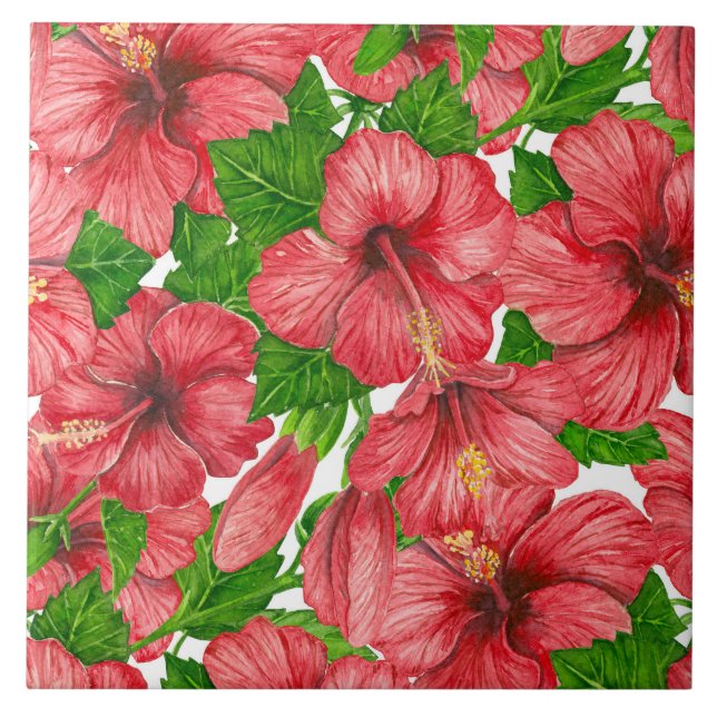 Red hibiscus mönster II Kakelplatta (Framsidan)