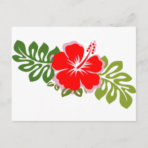 Red Hibiscus och Löv Vykort