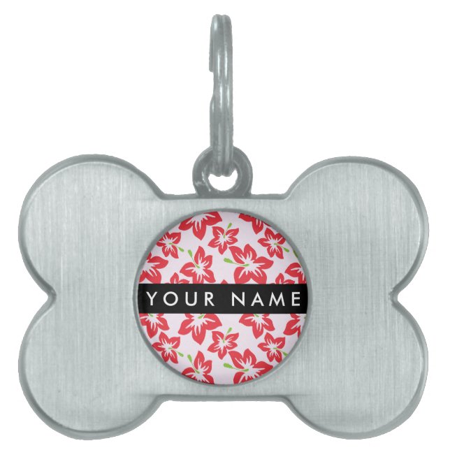 Red Hibiscus, Red Flowers, ditt namn ID-bricka Husdjur (Framsidan)