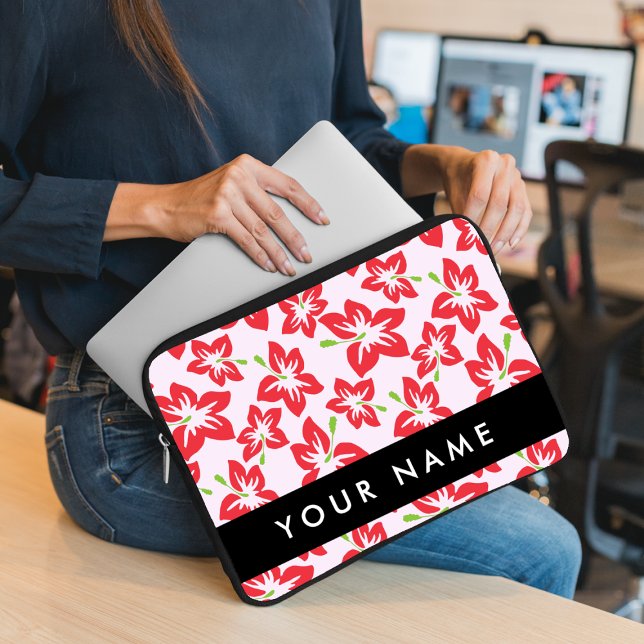 Red Hibiscus, Red Flowers, ditt namn Laptop Fodral (Skapare uppladdad)