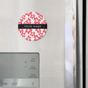 Red Hibiscus, Red Flowers, ditt namn Magnet