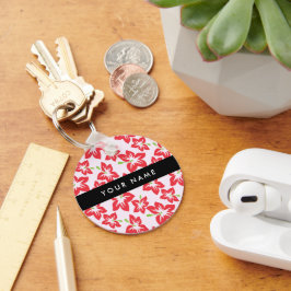 Red Hibiscus, Red Flowers, ditt namn Nyckelring