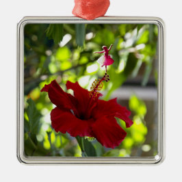 Red Hibiscus Shadow Fairy Metall Ornament