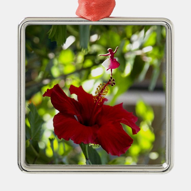 Red Hibiscus Shadow Fairy Metall Ornament (Framsidan)