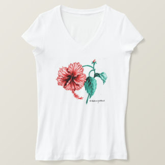 Red Hibiscus T-Nacke T-shirt för kvinnor