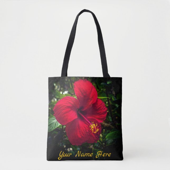 "Red Hibiscus" Tote Bag Tygkasse (Framsida)