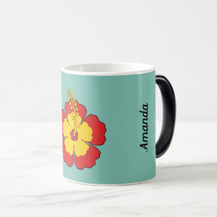 Red Hibiscus Tropical Flower Lägg till ditt namn Magisk Mugg