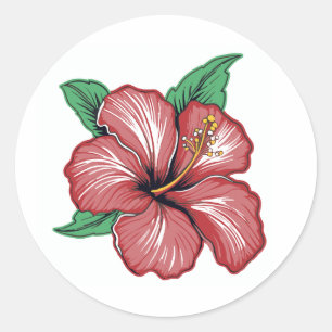 Red Hibiscus Tropical Flower Runt Klistermärke