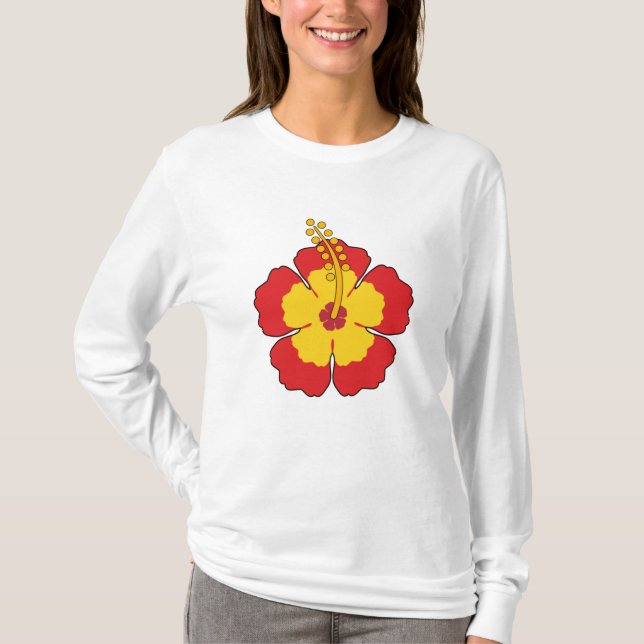 Red Hibiscus Tropical Flower T Shirt (Framsida)