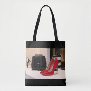 Red High Heel Shoes and Purses Tote Bag Tygkasse