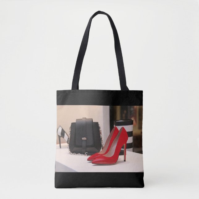 Red High Heel Shoes and Purses Tote Bag Tygkasse (Framsida)