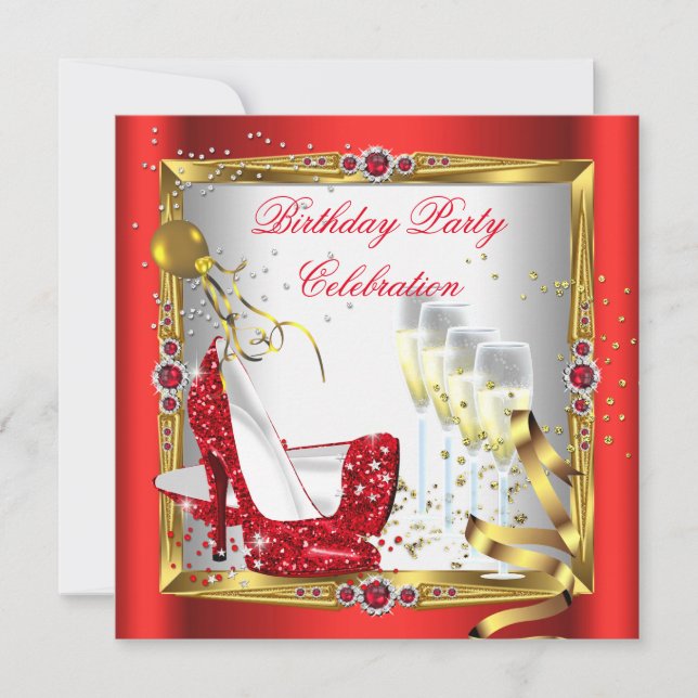 Red High Heel Shoes Champagne Guld White Inbjudningar (Framsida)