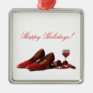 Red High Heel Shoes och Red Vin Julgransprydnad Metall
